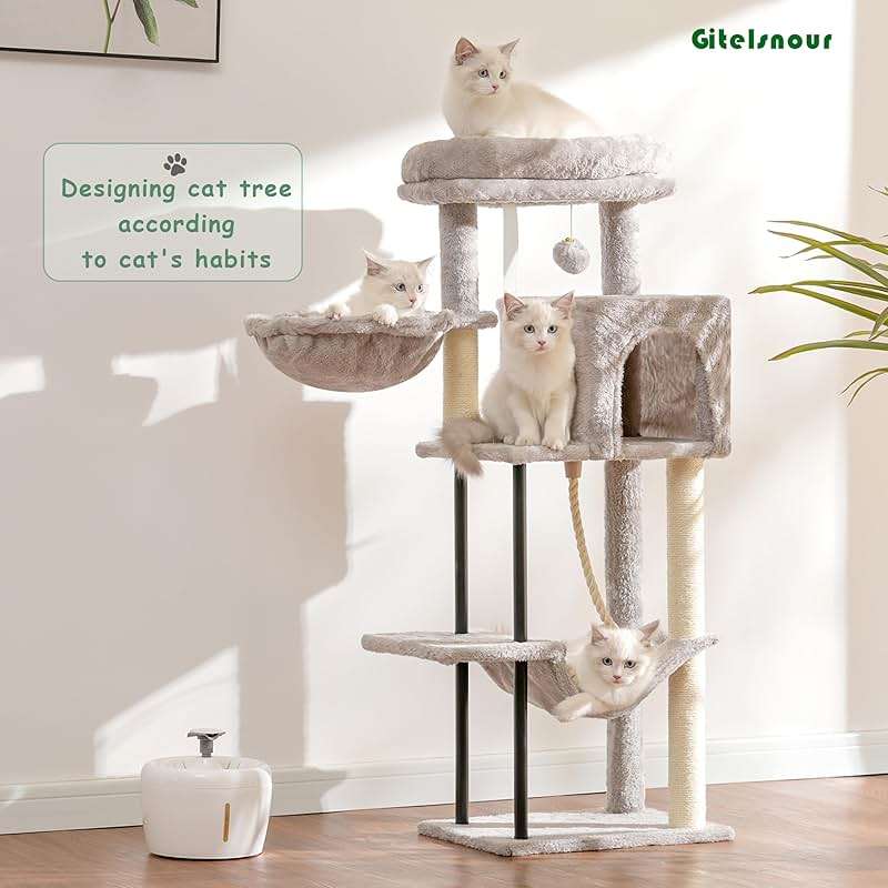 Gitelsnour Cat Tree, Cat Tower for Indoor Cats, 43.3 inch Cat Tree Tower with Sturdy Steel Tube, Cat Hammock, Cat Condo for Small Cats and Kittens, Cat Scratching Post, Light Gray GCT004SW - Image 2
