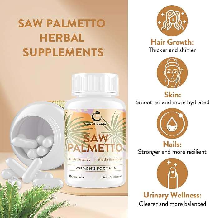 Gesundgeist Saw Palmetto for Women Hair Loss - DHT Blocker with 5-in-1 Blend for Hair Growth, Skin & Nails, Urinary Wellness - Extra Strength Saw Palmetto Supplement - 90 Capsules - Image 5