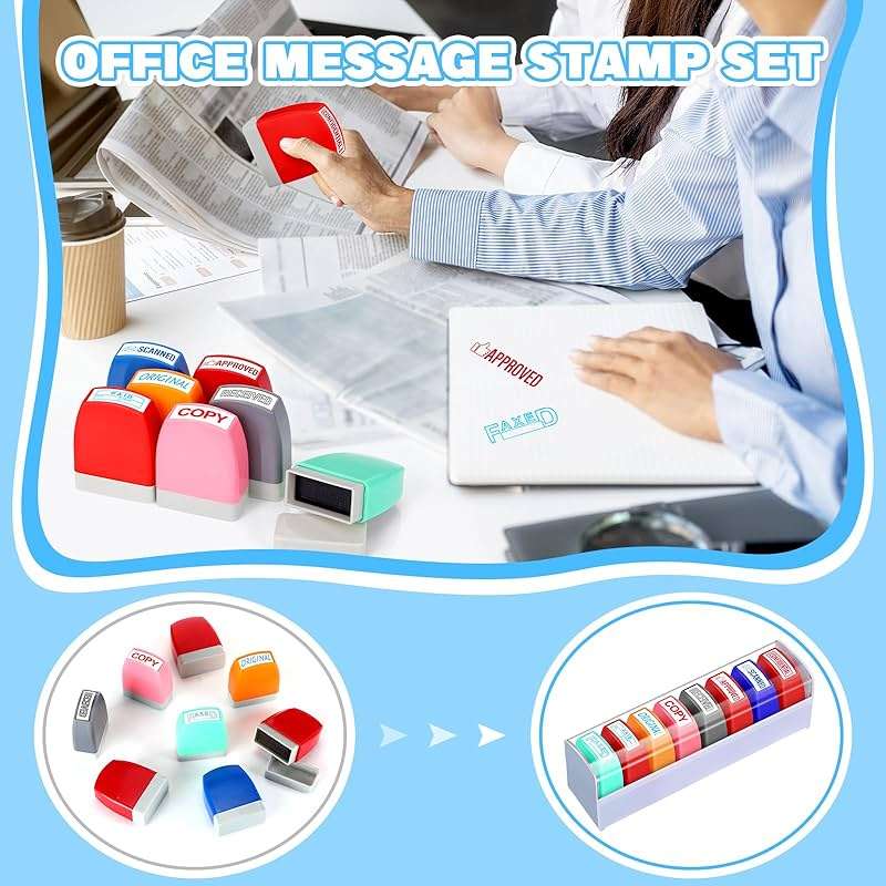 Crtiin 8 Pcs Office Stamp Set - Approved, Paid, Copy, Faxed, Scanned, Confidential, Received, Original - Self Inking Rubber Stamps Plastic, Rectangular for Business(Style 1,Mixed Colors) - Image 6