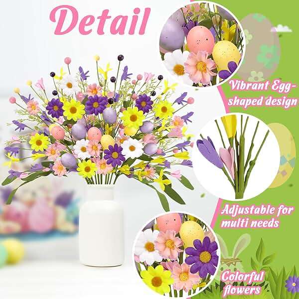 Yen Jean 12PCS Easter Decorations Artificial Eggs Flowers - Spring Floral Picks Decor Stems with Leaves for Home Table Centerpiece Vase Arrangement - Image 3