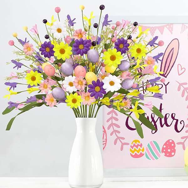 Yen Jean 12PCS Easter Decorations Artificial Eggs Flowers - Spring Floral Picks Decor Stems with Leaves for Home Table Centerpiece Vase Arrangement - Image 5