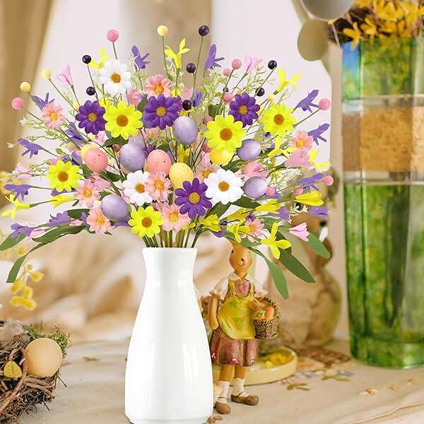 Yen Jean 12PCS Easter Decorations Artificial Eggs Flowers - Spring Floral Picks Decor Stems with Leaves for Home Table Centerpiece Vase Arrangement - Image 6