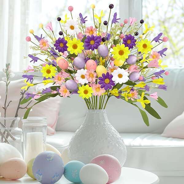 Yen Jean 12PCS Easter Decorations Artificial Eggs Flowers - Spring Floral Picks Decor Stems with Leaves for Home Table Centerpiece Vase Arrangement - Image 7