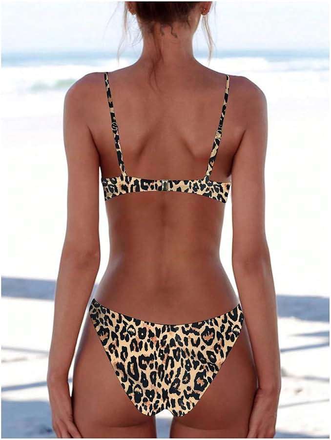 SweatyRocks Women's Leopard Print Bikini Set High Cut Low Rise 2 Piece Swimsuit Swimwear - Image 2
