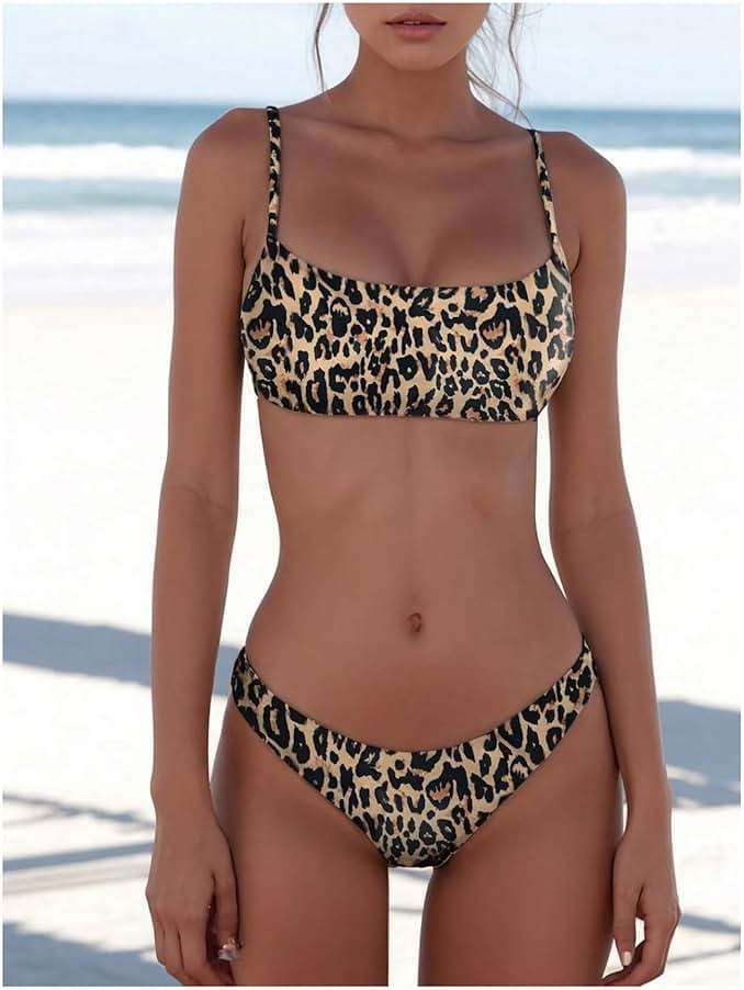 SweatyRocks Women's Leopard Print Bikini Set High Cut Low Rise 2 Piece Swimsuit Swimwear - Image 3