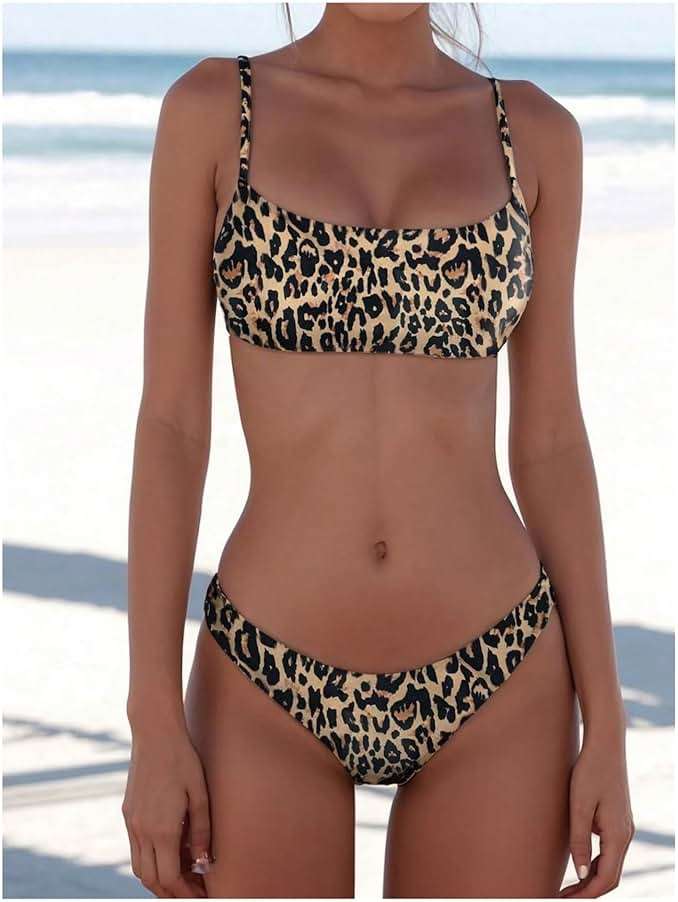 SweatyRocks Women's Leopard Print Bikini Set High Cut Low Rise 2 Piece Swimsuit Swimwear - Image 4
