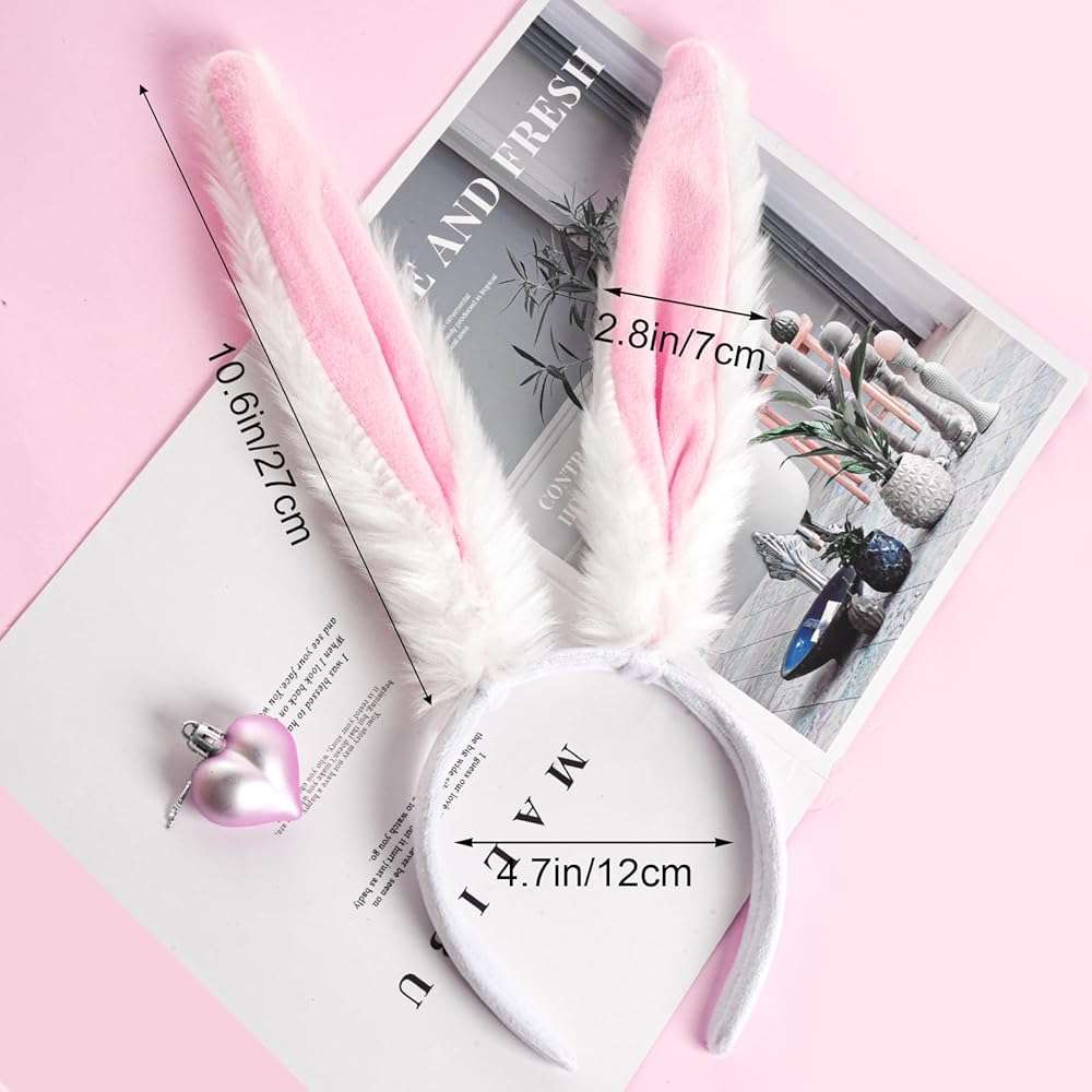 Haakong Bunny Costume Set for Women Bunny Ears Headbands with Fishnet Gloves Party Costume Accessories for Halloween Party - Image 3