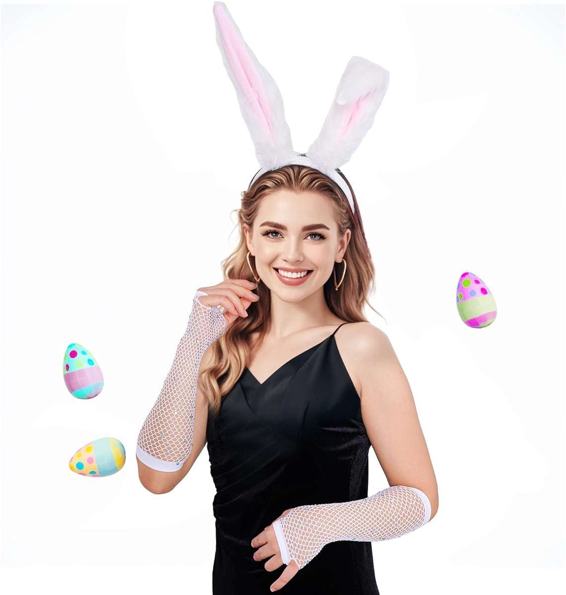 Haakong Bunny Costume Set for Women Bunny Ears Headbands with Fishnet Gloves Party Costume Accessories for Halloween Party - Image 4