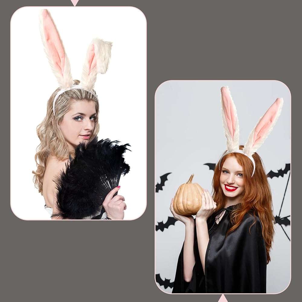 Haakong Bunny Costume Set for Women Bunny Ears Headbands with Fishnet Gloves Party Costume Accessories for Halloween Party - Image 5