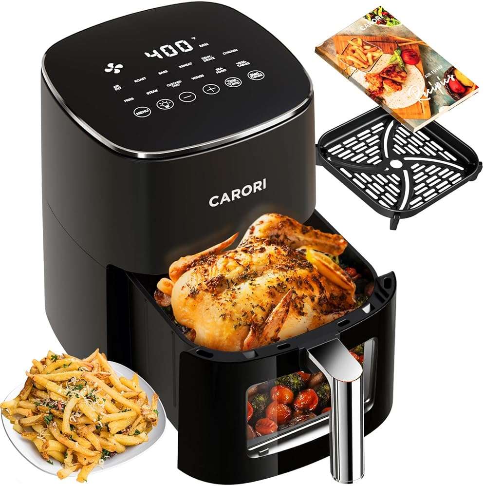 Air Fryer 12 Preset with Viewing Window, 6Qt Large Capacity, 400℉ Max Crisp, Airfryer, Bake, Roast, Dehydrate, Reheat, 1700W Quick Even Easy Meals, Nonstick Dishwasher Safe Basket - Image 1