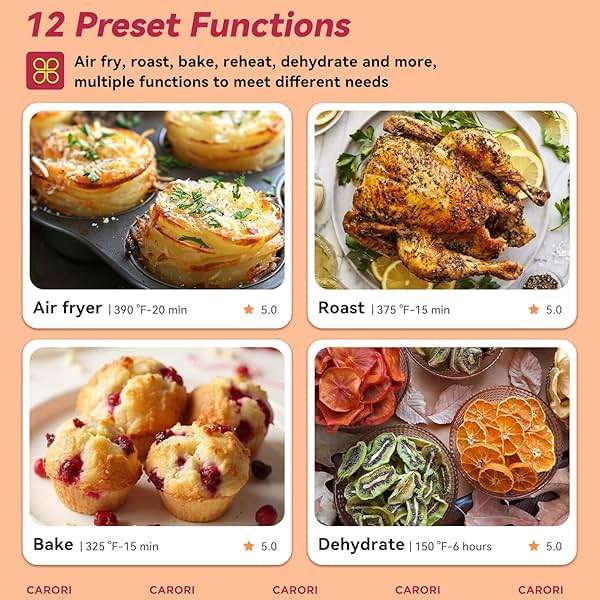Air Fryer 12 Preset with Viewing Window, 6Qt Large Capacity, 400℉ Max Crisp, Airfryer, Bake, Roast, Dehydrate, Reheat, 1700W Quick Even Easy Meals, Nonstick Dishwasher Safe Basket - Image 2