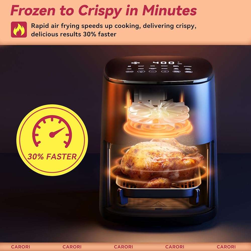 Air Fryer 12 Preset with Viewing Window, 6Qt Large Capacity, 400℉ Max Crisp, Airfryer, Bake, Roast, Dehydrate, Reheat, 1700W Quick Even Easy Meals, Nonstick Dishwasher Safe Basket - Image 3