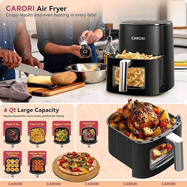 Air Fryer 12 Preset with Viewing Window, 6Qt Large Capacity, 400℉ Max Crisp, Airfryer, Bake, Roast, Dehydrate, Reheat, 1700W Quick Even Easy Meals, Nonstick Dishwasher Safe Basket - Image 4