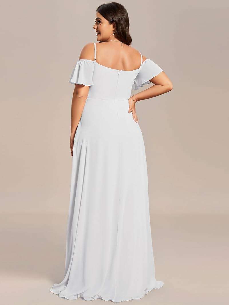Ever-Pretty Plus Women's Off Shoulder Ruffles Sleeves Side Slit Chiffon Plus Size Bridesmaid Dresses 00237-DA - Image 2