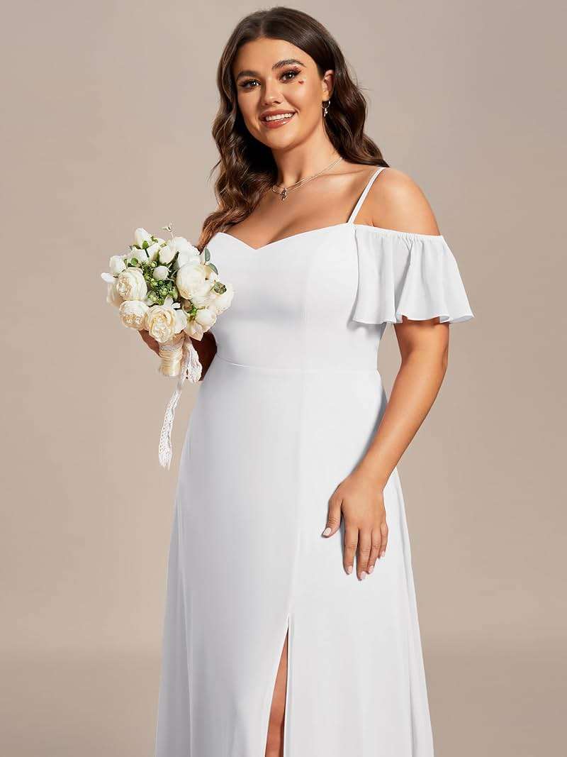 Ever-Pretty Plus Women's Off Shoulder Ruffles Sleeves Side Slit Chiffon Plus Size Bridesmaid Dresses 00237-DA - Image 5