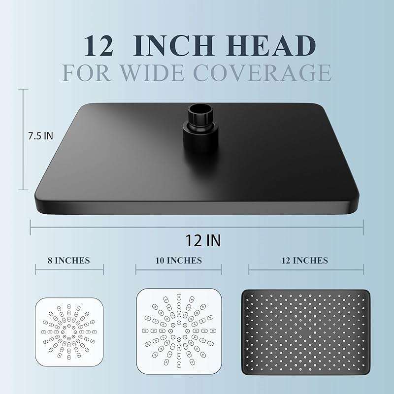 12 Inch Shower Head, High Pressure Rainfall/Handheld Dual Shower Combo- Upgrade Extension Arm Height Adjustable - Handheld Shower Wand and Hose Black, Matte Black (12Inch Showerheads) - Image 2