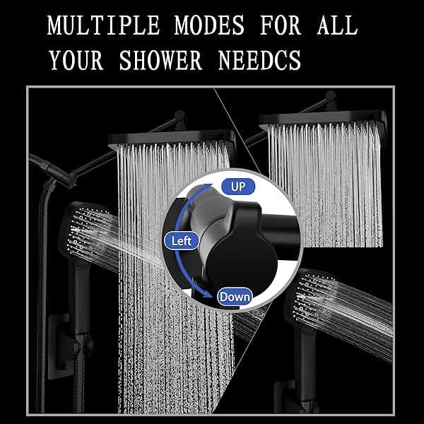 12 Inch Shower Head, High Pressure Rainfall/Handheld Dual Shower Combo- Upgrade Extension Arm Height Adjustable - Handheld Shower Wand and Hose Black, Matte Black (12Inch Showerheads) - Image 4