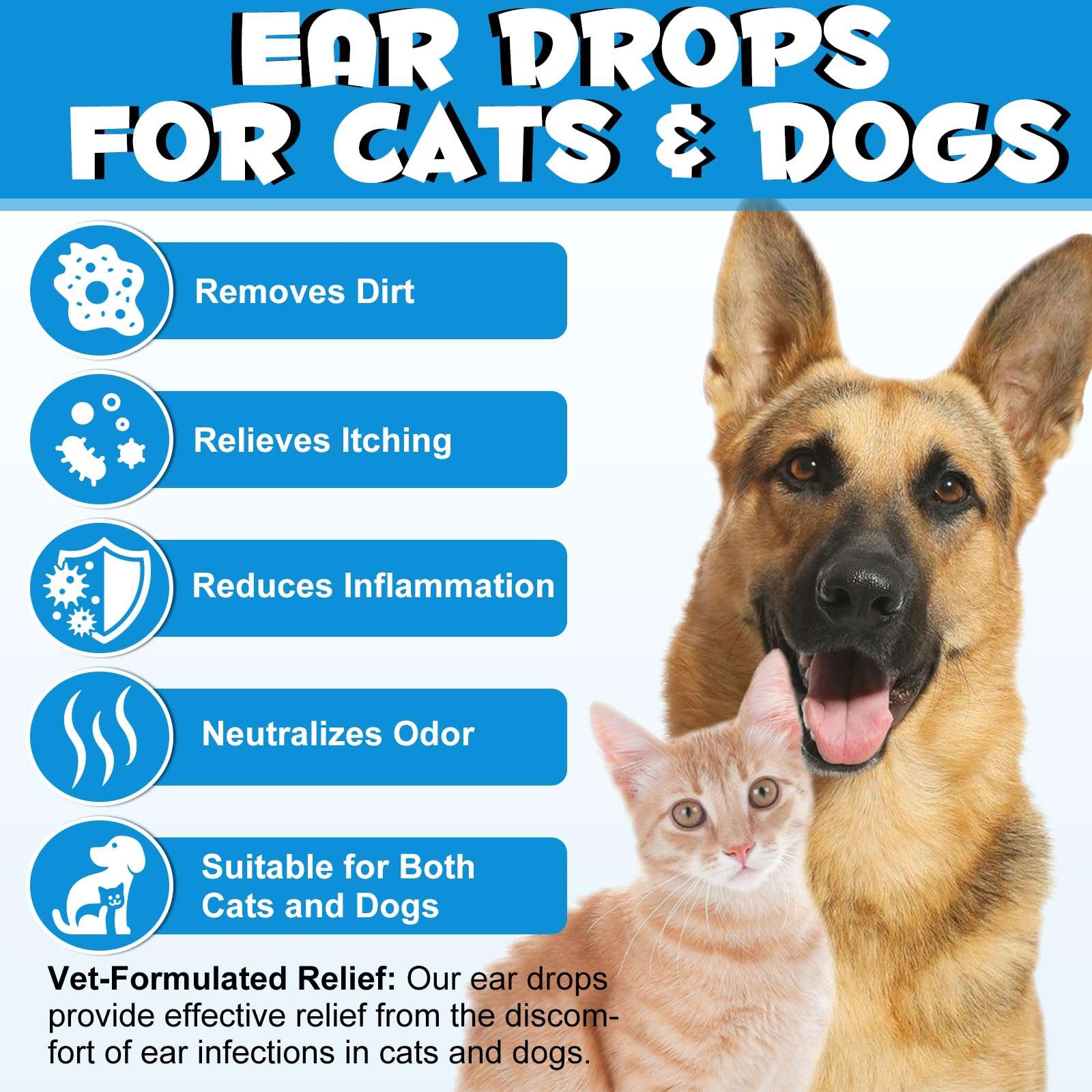 Ear Infection Treatment Drops for Dogs and Cats, Pets Ear Cleaning Solution Drops with 1% Hydrocortisone Soothing Dog Yeast Infection, Itchy Ear Relief, Pet Ear Care Supplies for Dogs & Cats - 2 fl oz - Image 4