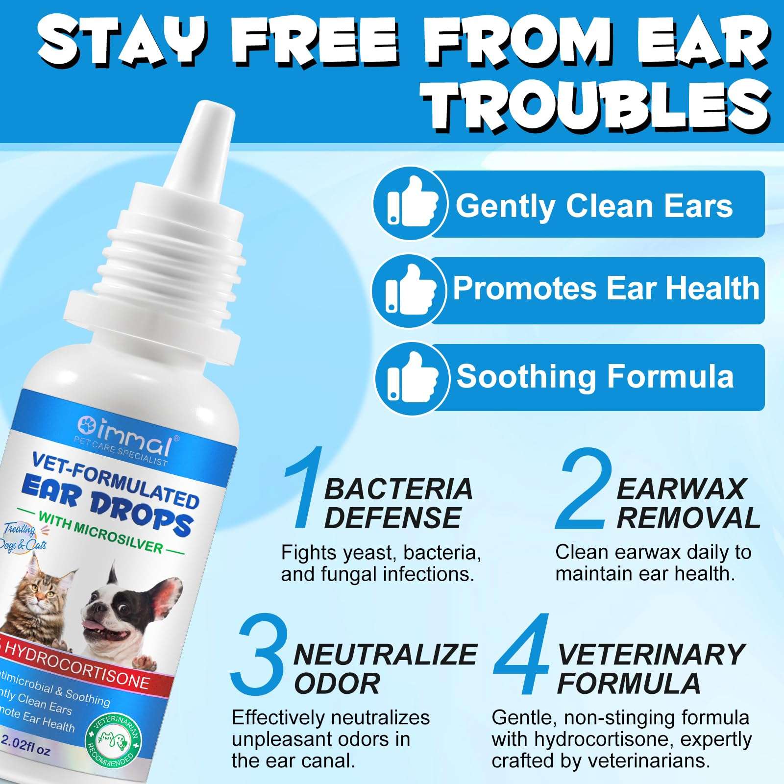 Ear Infection Treatment Drops for Dogs and Cats, Pets Ear Cleaning Solution Drops with 1% Hydrocortisone Soothing Dog Yeast Infection, Itchy Ear Relief, Pet Ear Care Supplies for Dogs & Cats - 2 fl oz - Image 6