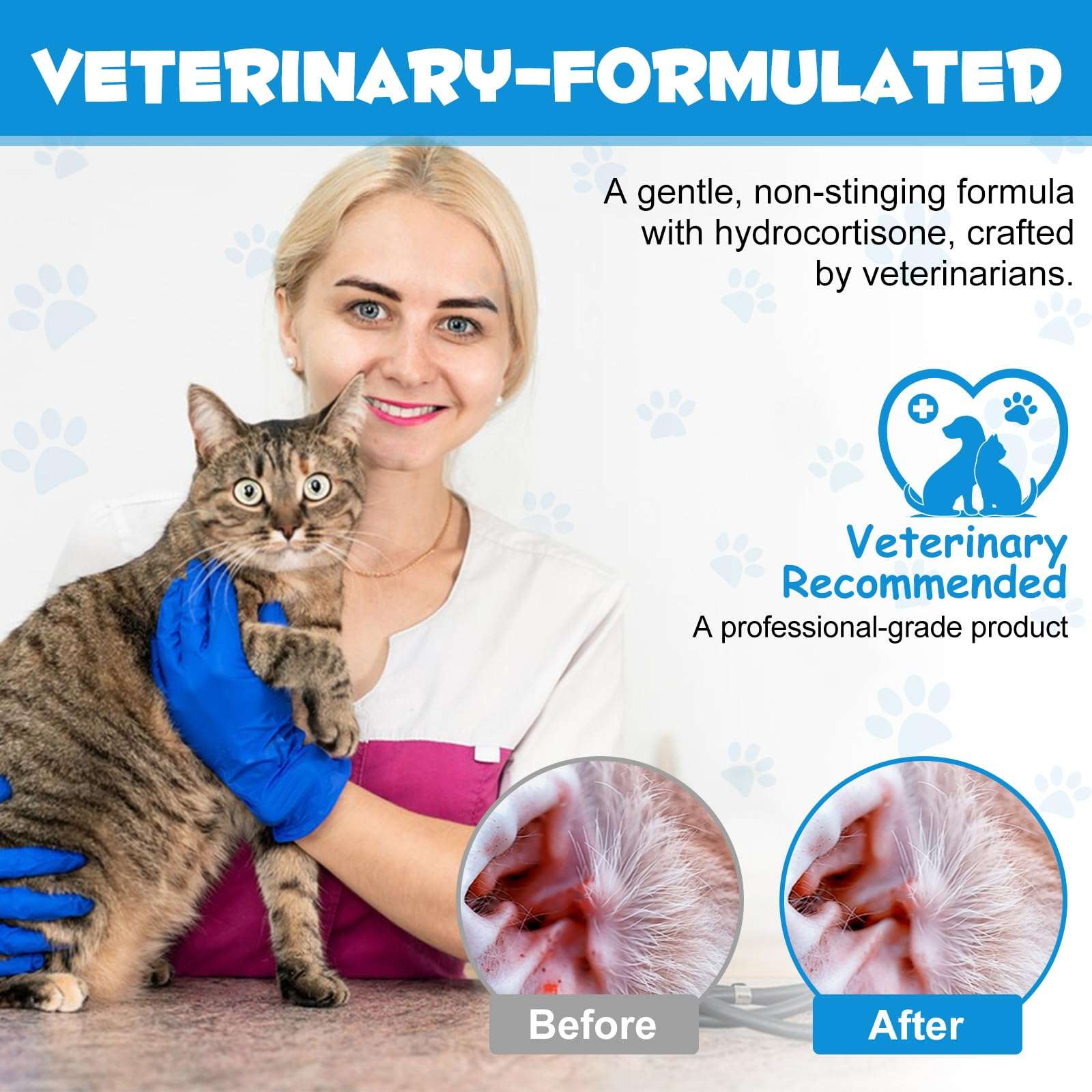 Ear Infection Treatment Drops for Dogs and Cats, Pets Ear Cleaning Solution Drops with 1% Hydrocortisone Soothing Dog Yeast Infection, Itchy Ear Relief, Pet Ear Care Supplies for Dogs & Cats - 2 fl oz - Image 8