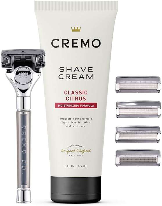 Cremo Original Shave Gift Set for Men, includes Impossibly-Slick 6 oz Shaving Cream, Chrome Barber Grade Razors for Men and four Razor Blades Refills - Image 1