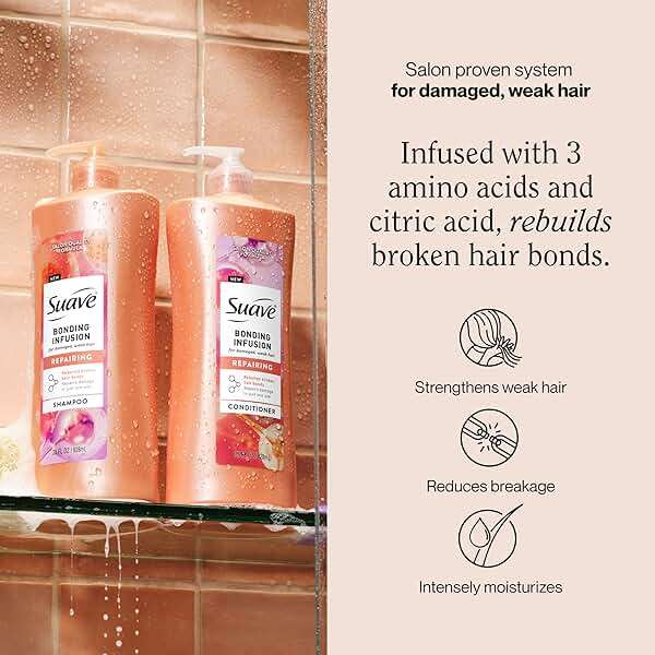 Suave Bonding Infusion Repairing Shampoo, pH Balanced, Infused with Amino Acids and Citric Acid, for Weak or Damaged Hair, 28oz Pump, 4 Pack - Image 2