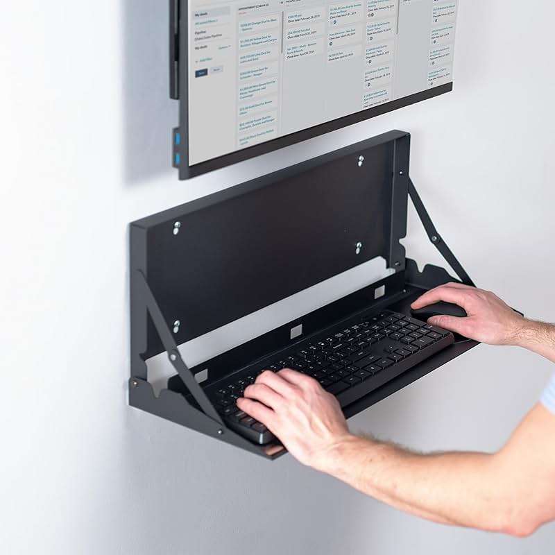 VIVO Flip Down 24 Inch Typing Platform Wall Mount, Fits Standard Size Keyboards and Mice, Space Saving Design, Mouse Pad Included, Black, Mount-FDKB1 - Image 2