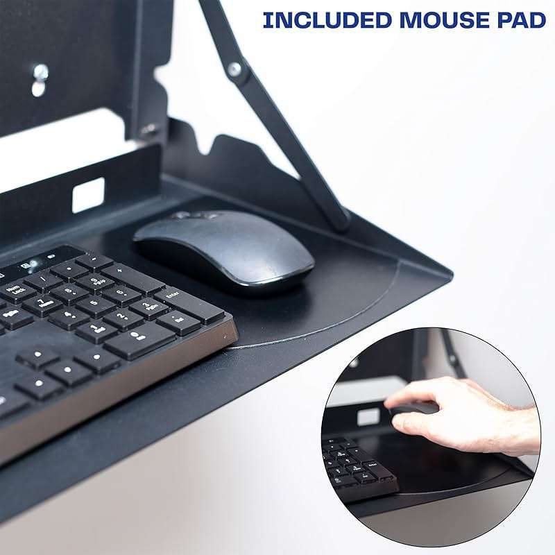 VIVO Flip Down 24 Inch Typing Platform Wall Mount, Fits Standard Size Keyboards and Mice, Space Saving Design, Mouse Pad Included, Black, Mount-FDKB1 - Image 7