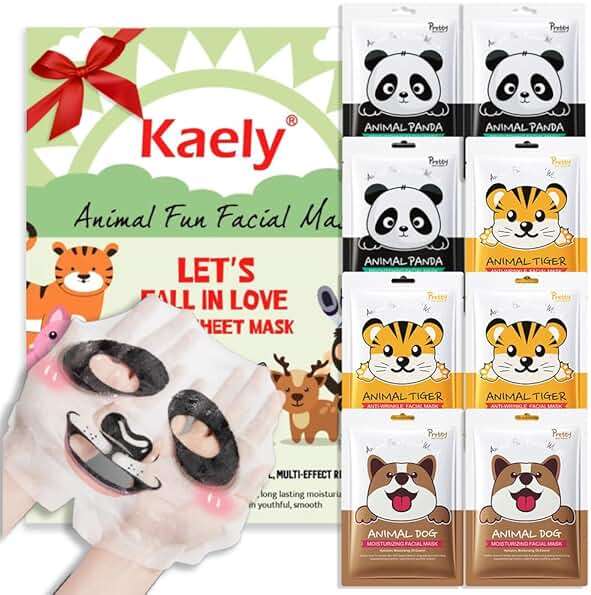FeiCuiYun 8 Pack Animal Character Kids Face Masks Spa, Korean Soothe Facial Sheet Mask for All Skin Types, Spa Masks For Kid, Night Skincare Spa Party, Birthday Gifts for Women Men, (Animal 8Pcs) - Image 1