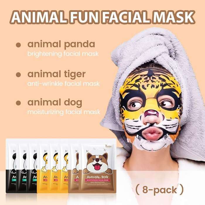 FeiCuiYun 8 Pack Animal Character Kids Face Masks Spa, Korean Soothe Facial Sheet Mask for All Skin Types, Spa Masks For Kid, Night Skincare Spa Party, Birthday Gifts for Women Men, (Animal 8Pcs) - Image 2