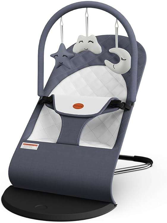 Portable Baby Bouncer Seat for Infants, 0-18 Months, 3 Modes of Use with Rocker & Stationary Options, Ergonomic Infant Chair with Hanging Toys – Grey - Image 1