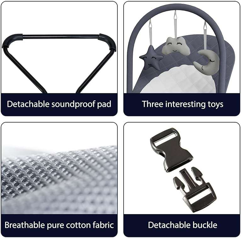Portable Baby Bouncer Seat for Infants, 0-18 Months, 3 Modes of Use with Rocker & Stationary Options, Ergonomic Infant Chair with Hanging Toys – Grey - Image 6