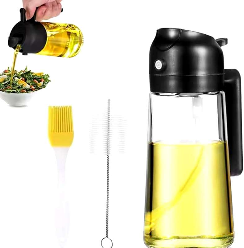JAVELOX 2 in 1 Oil Sprayer & Dispenser for Cooking | 16oz/470ml Glass Olive Oil Sprayer with Brush | Oil Spray Bottle with Pourer, Food-grade Oil Mister for Air Fryer, Salad, Frying, BBQ (Black) - Image 1