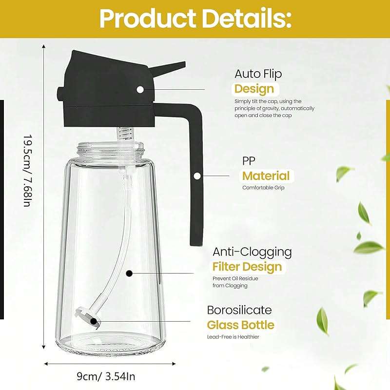 JAVELOX 2 in 1 Oil Sprayer & Dispenser for Cooking | 16oz/470ml Glass Olive Oil Sprayer with Brush | Oil Spray Bottle with Pourer, Food-grade Oil Mister for Air Fryer, Salad, Frying, BBQ (Black) - Image 2