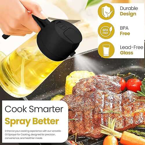 JAVELOX 2 in 1 Oil Sprayer & Dispenser for Cooking | 16oz/470ml Glass Olive Oil Sprayer with Brush | Oil Spray Bottle with Pourer, Food-grade Oil Mister for Air Fryer, Salad, Frying, BBQ (Black) - Image 3