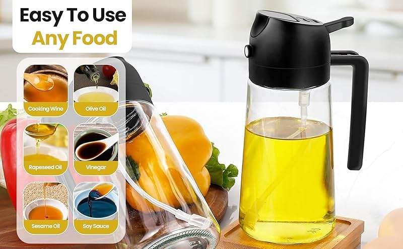 JAVELOX 2 in 1 Oil Sprayer & Dispenser for Cooking | 16oz/470ml Glass Olive Oil Sprayer with Brush | Oil Spray Bottle with Pourer, Food-grade Oil Mister for Air Fryer, Salad, Frying, BBQ (Black) - Image 4