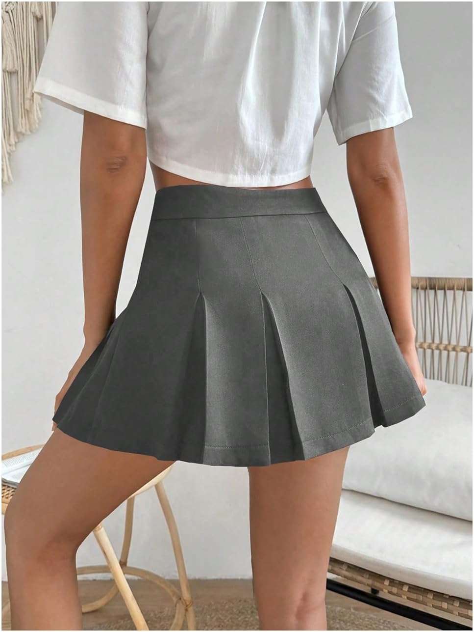 WDIRARA Women's High Waisted Pleated Skirt Skater A Line Mini Uniform Skirt - Image 2