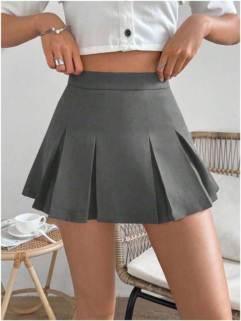 WDIRARA Women's High Waisted Pleated Skirt Skater A Line Mini Uniform Skirt - Image 5