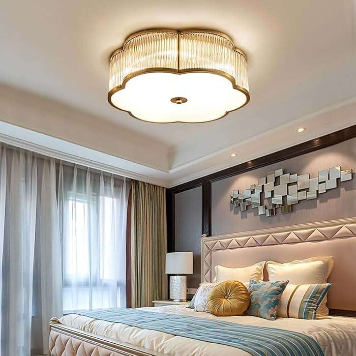 MIXL - Modern Floral Flush Mount Ceiling Light,Art Deco Brass Ceiling Light,Gold Scalloped Light Fixture,Frosted Glass Ceiling Lamp for Hallway Bedroom Dining Room and Kitchen - Image 2