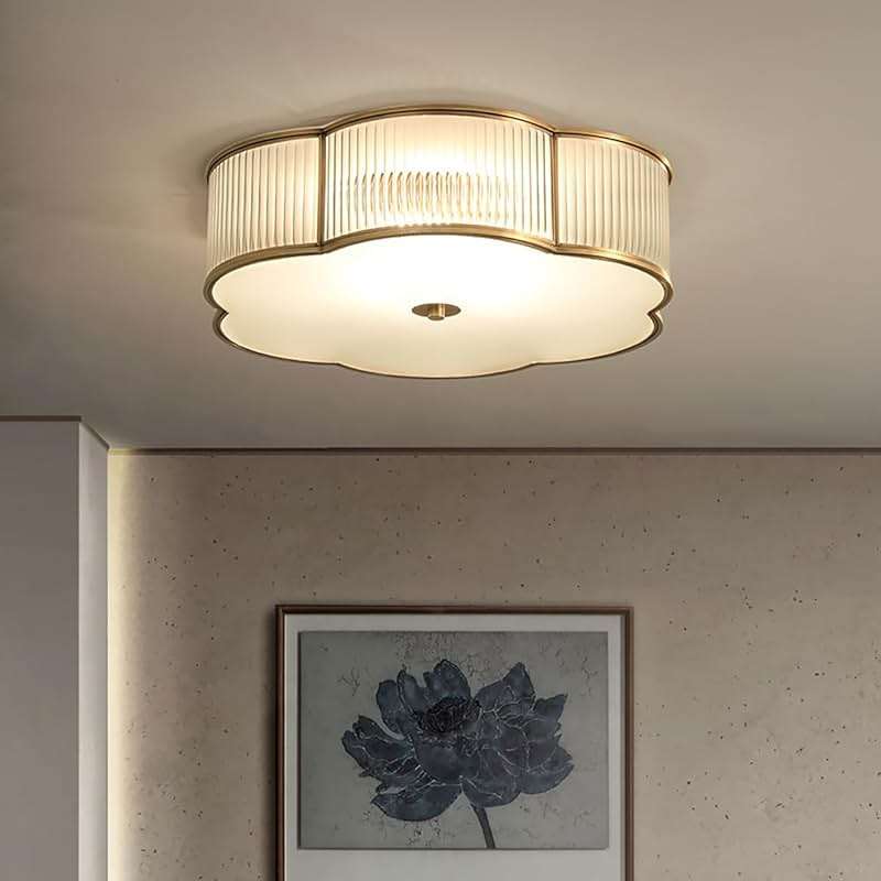 MIXL - Modern Floral Flush Mount Ceiling Light,Art Deco Brass Ceiling Light,Gold Scalloped Light Fixture,Frosted Glass Ceiling Lamp for Hallway Bedroom Dining Room and Kitchen - Image 5