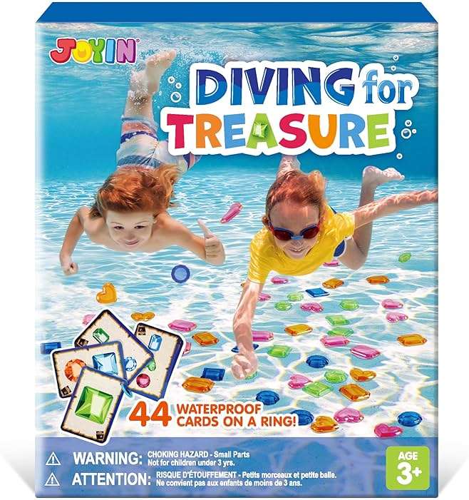 JOYIN 4-in-1 Diving Pool Toys,Underwater Seek and Find Gems Game Set Waterproof,Swiming Pool Toys for Kids with Mesh Bag, Water Gifts for Summer Swim Dive Search Treasure Match Games - Image 1