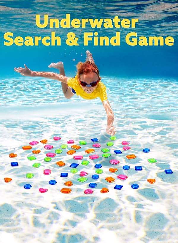 JOYIN 4-in-1 Diving Pool Toys,Underwater Seek and Find Gems Game Set Waterproof,Swiming Pool Toys for Kids with Mesh Bag, Water Gifts for Summer Swim Dive Search Treasure Match Games - Image 3