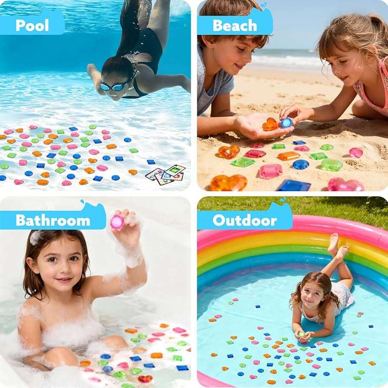 JOYIN 4-in-1 Diving Pool Toys,Underwater Seek and Find Gems Game Set Waterproof,Swiming Pool Toys for Kids with Mesh Bag, Water Gifts for Summer Swim Dive Search Treasure Match Games - Image 8