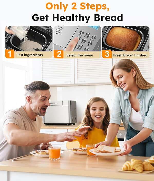2LB Bread Maker Machine, OSIPOTO 17 in 1 Automatic Stainless Steel Bread Machine, Non-stick, Beginner-Friendly Controls, 15 Hour Timer, Easy to Clean Low Noise, High Success Rate for Homemade Bread - Image 2