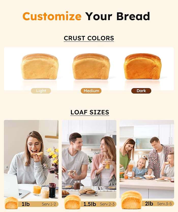 2LB Bread Maker Machine, OSIPOTO 17 in 1 Automatic Stainless Steel Bread Machine, Non-stick, Beginner-Friendly Controls, 15 Hour Timer, Easy to Clean Low Noise, High Success Rate for Homemade Bread - Image 4