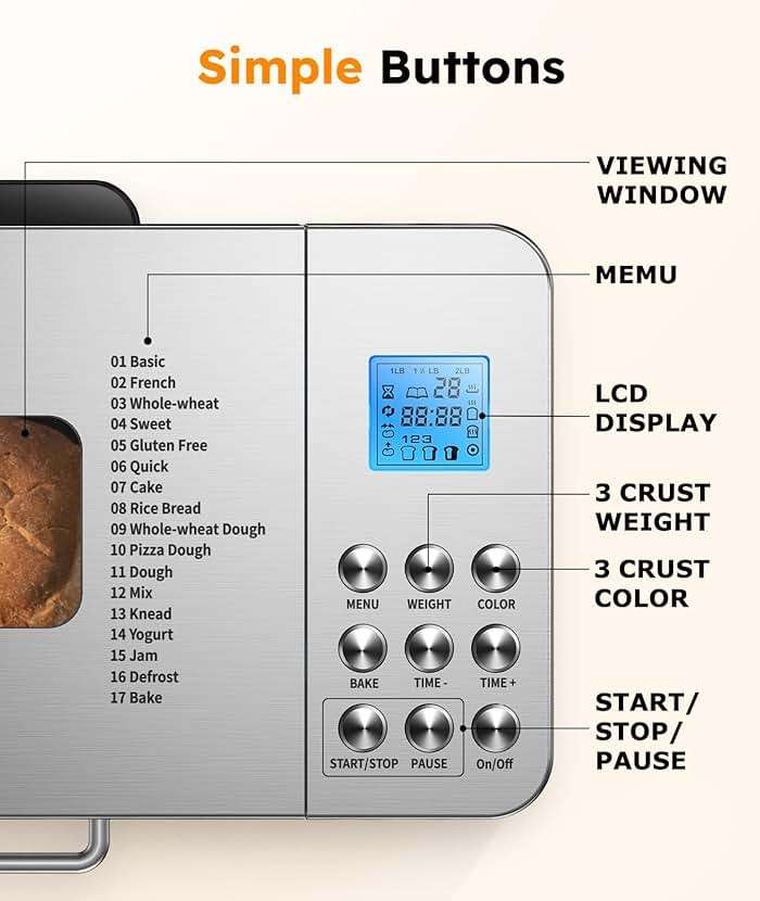 2LB Bread Maker Machine, OSIPOTO 17 in 1 Automatic Stainless Steel Bread Machine, Non-stick, Beginner-Friendly Controls, 15 Hour Timer, Easy to Clean Low Noise, High Success Rate for Homemade Bread - Image 7