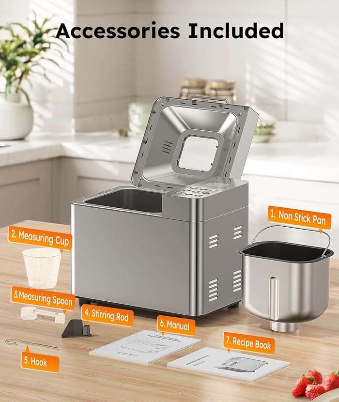 2LB Bread Maker Machine, OSIPOTO 17 in 1 Automatic Stainless Steel Bread Machine, Non-stick, Beginner-Friendly Controls, 15 Hour Timer, Easy to Clean Low Noise, High Success Rate for Homemade Bread - Image 9