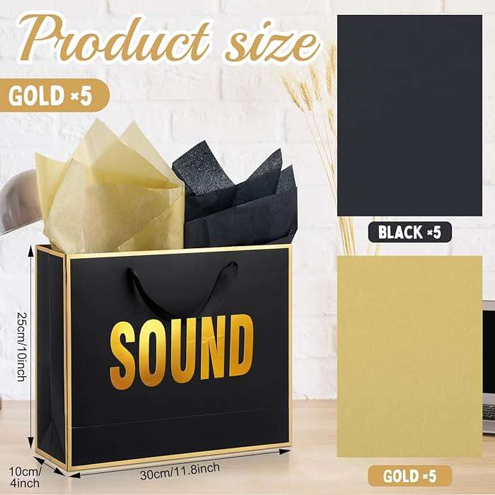 Kolldenn 5 Senses Gift Bags for Him Her Five Senses Gift Bag with Ribbon Handles and Tissue Paper Present Wrappings for Valentine Wedding Birthday Mothers Day(Black,11.8 x 10 x 4 Inch) - Image 2