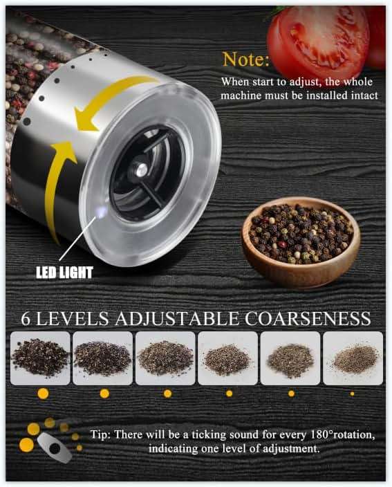 Electric Salt and Pepper Grinder Set with Rechargeable Base - Upgraded Large Capacity, Refillable Pepper Mill Set with LED Light & Adjustable Coarseness, Ideal for Kitchen, Outdoor (Light Silver) - Image 3