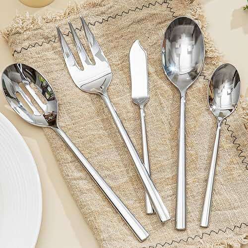 KINGSTONE 65-Piece Silverware Set with Serving Utensils, Forged Flatware Set Cutlery Set Premium Stainless Steel, Service for 12, for Home, Wedding, Party, Mirror Polished and Dishwasher Safe - Image 2
